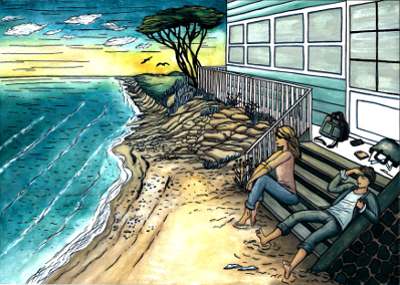 dessin de maisons en bord de plage