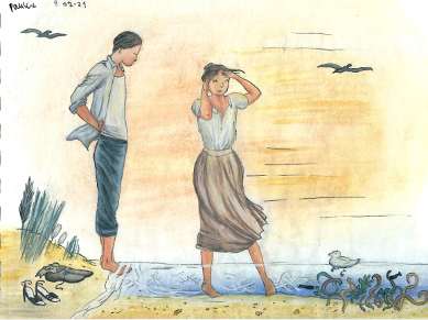 dessin d'un couple sur la plage