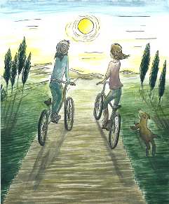 dessin d'un couple faisant du vélo