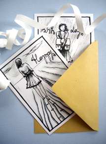 carte avec dessin de femme noir et blanc